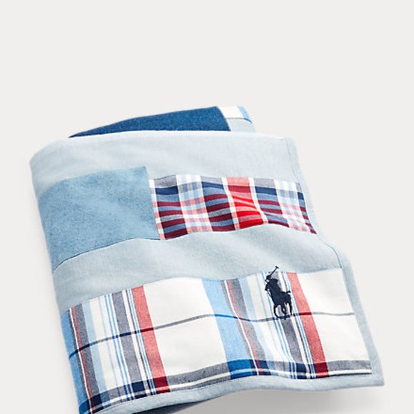 Polo Ralph Lauren Ramsey Patchwork Flag 100% Cotton Denim Blue Throw Blanket - Picture 11 of 11